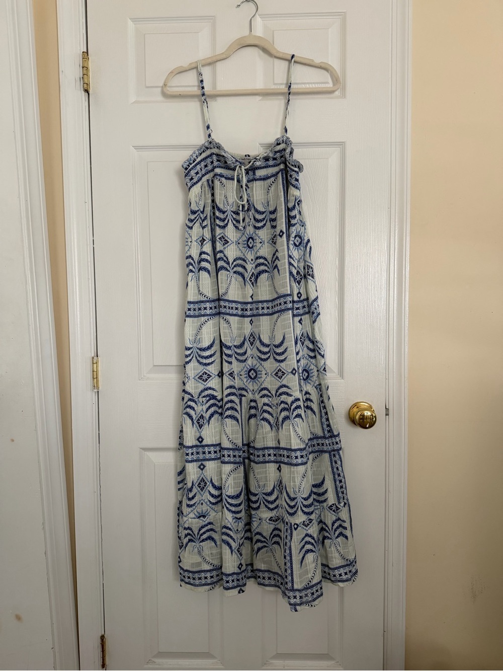 Haute Hippie Blue and White Boho Printed Peasant Top